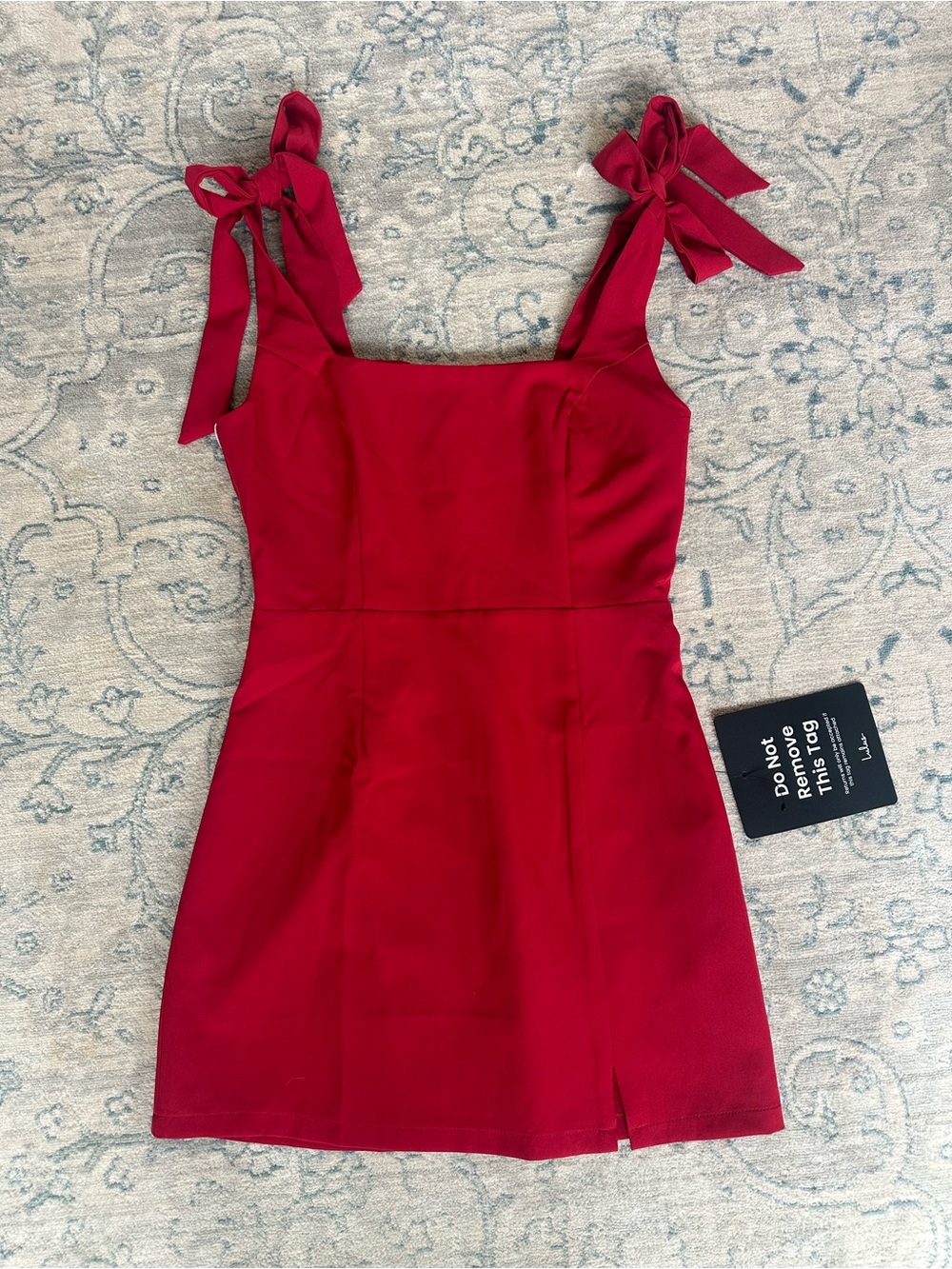 NWT Lulus Red Satin Mini Dress Small Bow Tie Straps Christmas Holiday Party - Picture 2 of 7
